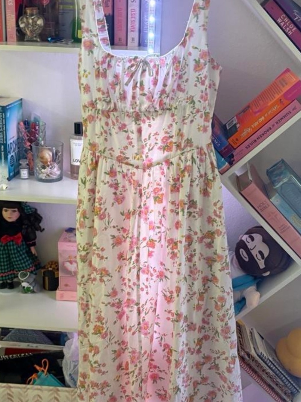 Jessica Simpson White Floral Midi Dress with Pink & Green Print